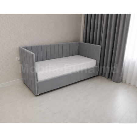 Pat pentru copii Box Line A-183 gri 90×200 cm tapițat pe trei laturi